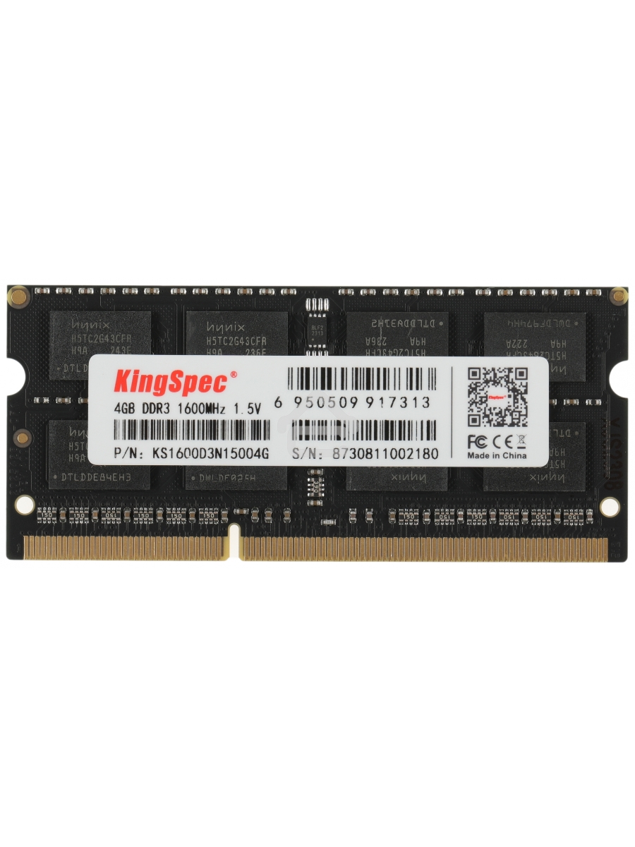 Оперативная память KingSpec, DDR3, 4GB (1x4 GB), 1600 MHz, CL11, SO-DIMM