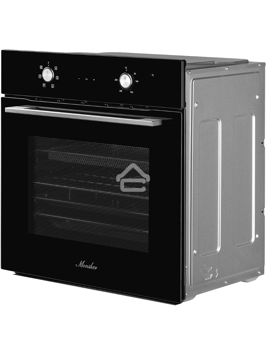 Духовой шкаф MONSHER MOE 6162 Noir, 5 режимов работы, объем духовки 58 л., утапливаемые переключатели, сенсорный таймер, 2 стекла в дверце, энергоэффективность А, цвет: черный,фурнитура серебряная