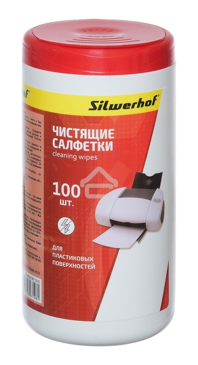 Салфетки Silwerhof 671215 для пластиковых поверхностей туба 100шт влажных