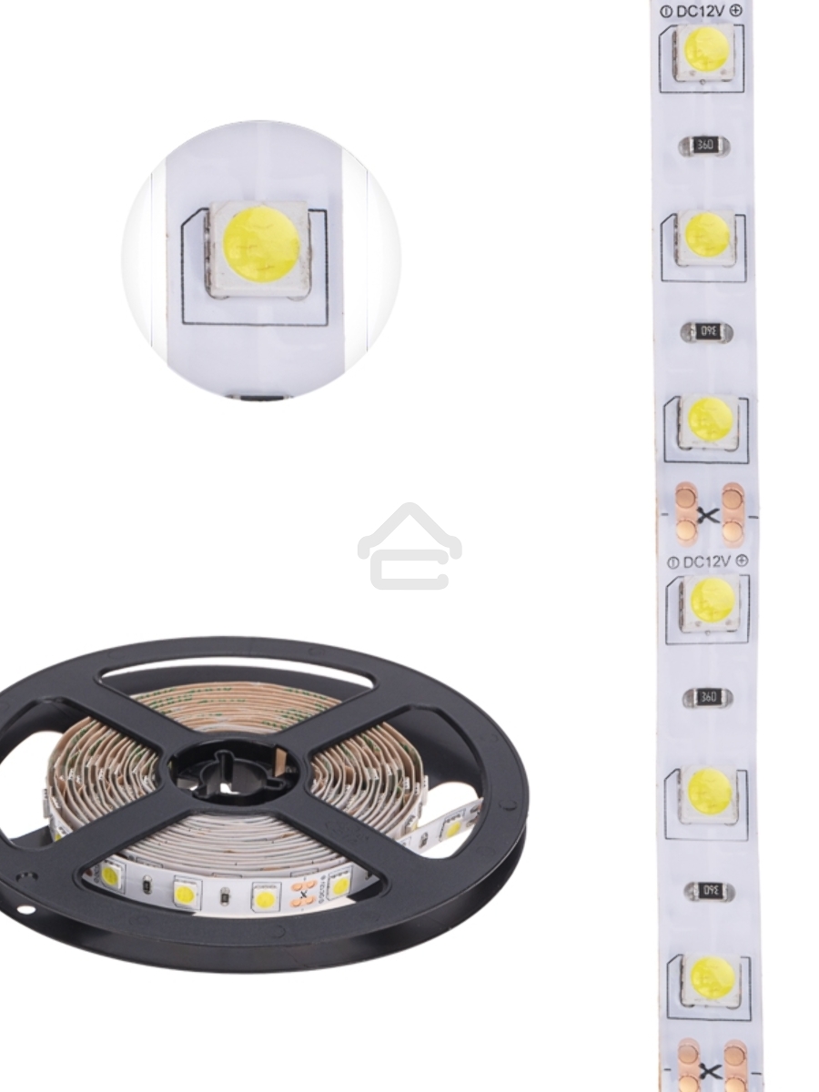 Лента LED 3 м 12 В 5050 6500 К IP23 60 LED/м для БП с клеммами LAMPER