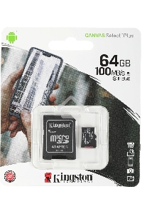 Флеш карта microSDHC 64GB microSDXC Class10 Kingston <SDCS2/64GB> Class10 UHS-I Canvas Select up to 100MB/s с адапт.