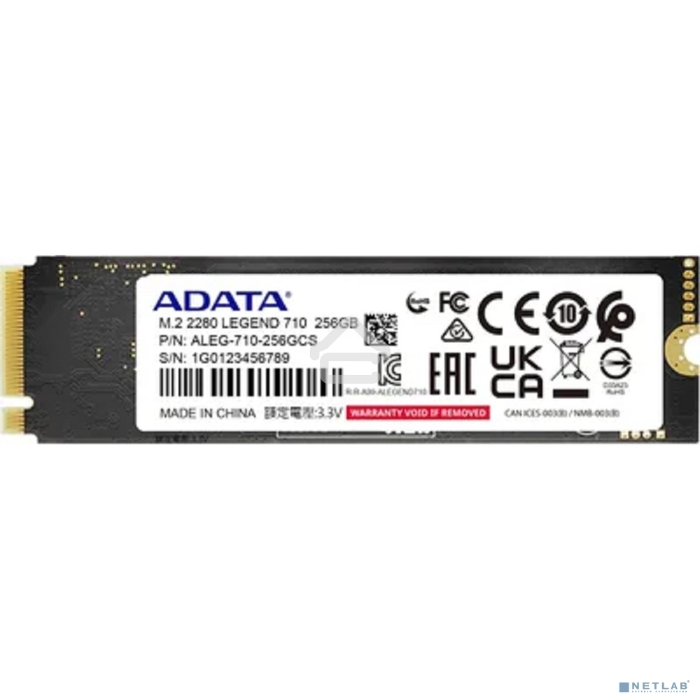 Накопитель SSD ADATA LEGEND 710, 256Gb, PCIe 3.0 x4, M.2 2280, NVMe, R/W 2100/1000, с радиатором