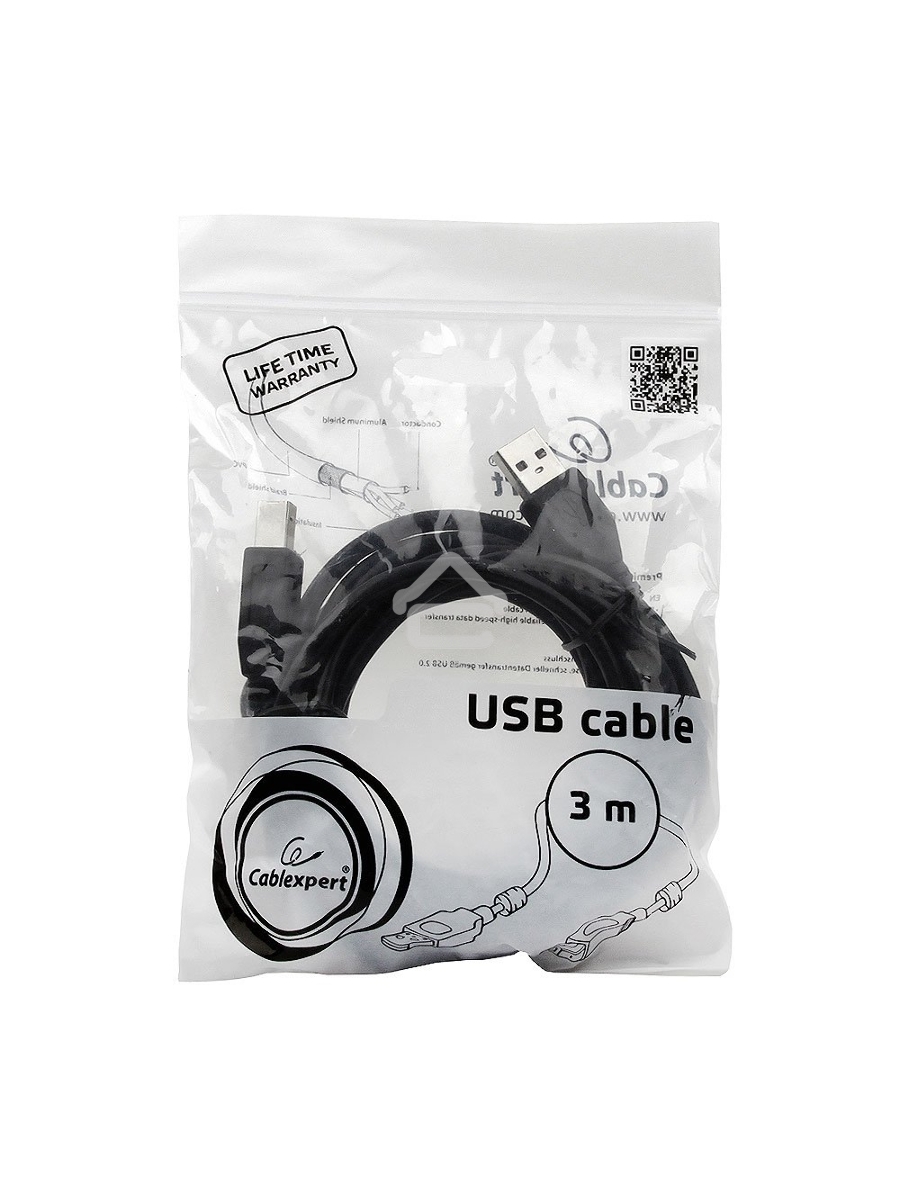 Кабель Gembird/Cablexpert CCF2-USB2-AMBM-10 USB 2.0 Pro AM/BM, 3м, экран, 2феррит.кольца, черный, пакет