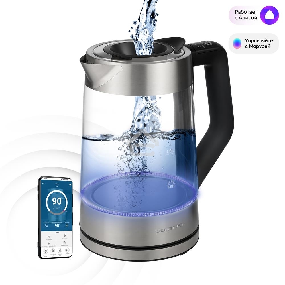 Чайник электрический POLARIS PWK1725CGLD WIFI IQ Home, 1,7 л, 2200 Вт, стекло