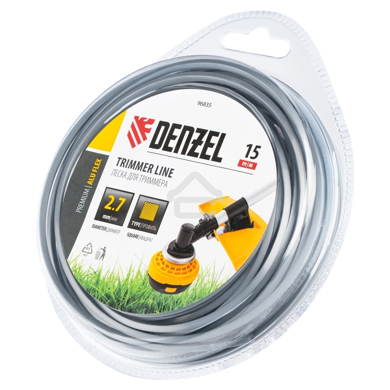 Леска для триммера Denzel армированная алюминием квадратная, 2,7мм х 15м, блистер ALUFLEX