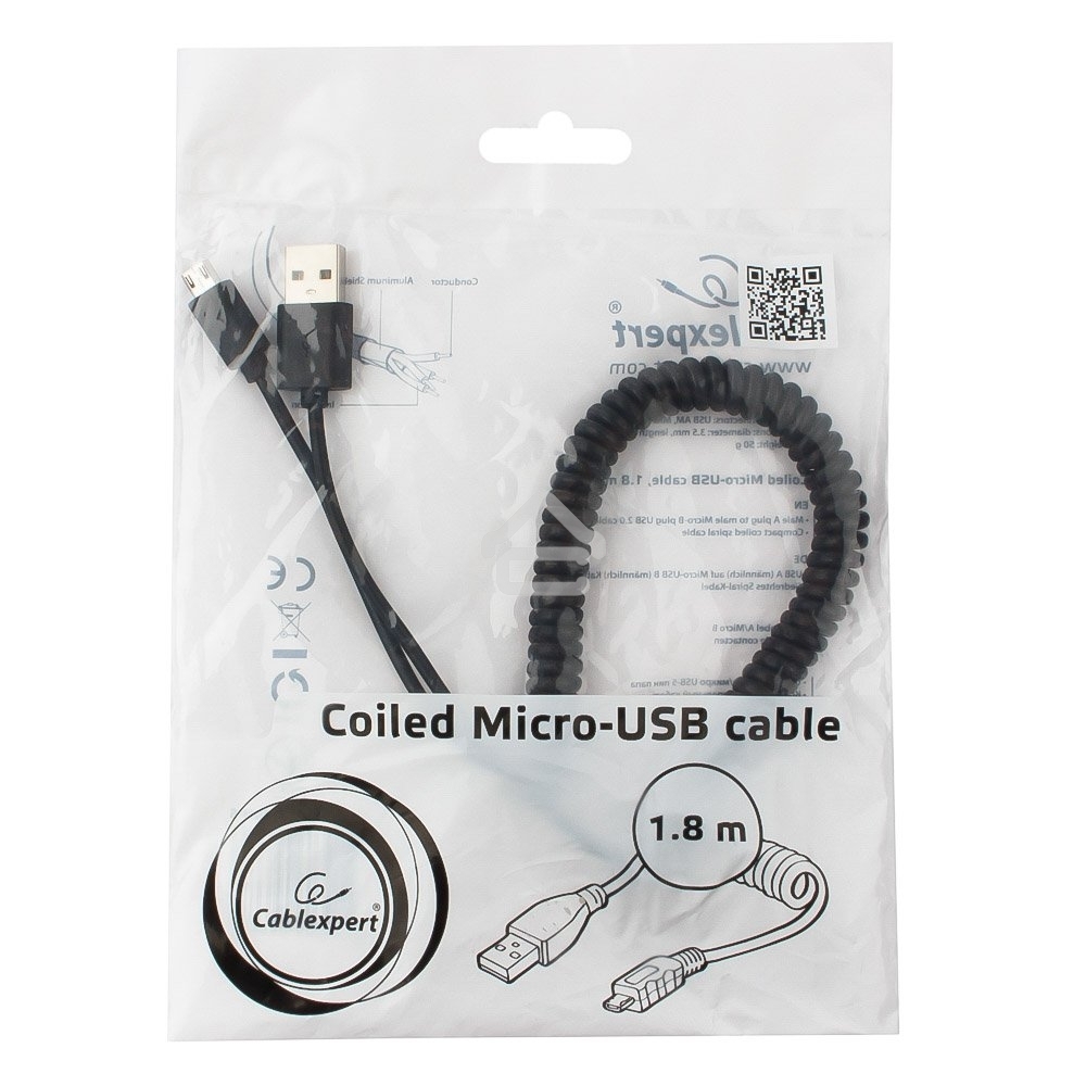 Кабель Cablexpert USB2.0 Pro, AM/microBM 5P, 1.8м, витой, черный, пакет (CC-mUSB2C-AMBM-6)