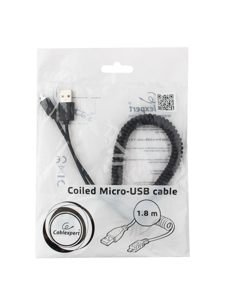 Кабель Cablexpert USB 2.0 Pro, AM/microBM 5P, 1.8м, витой, черный, пакет (CC-mUSB2C-AMBM-6)