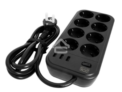 Сетевой фильтр Powercom SP-08 USB03AB 3,0 m 3.0м, 8 розеток, черный, коробка