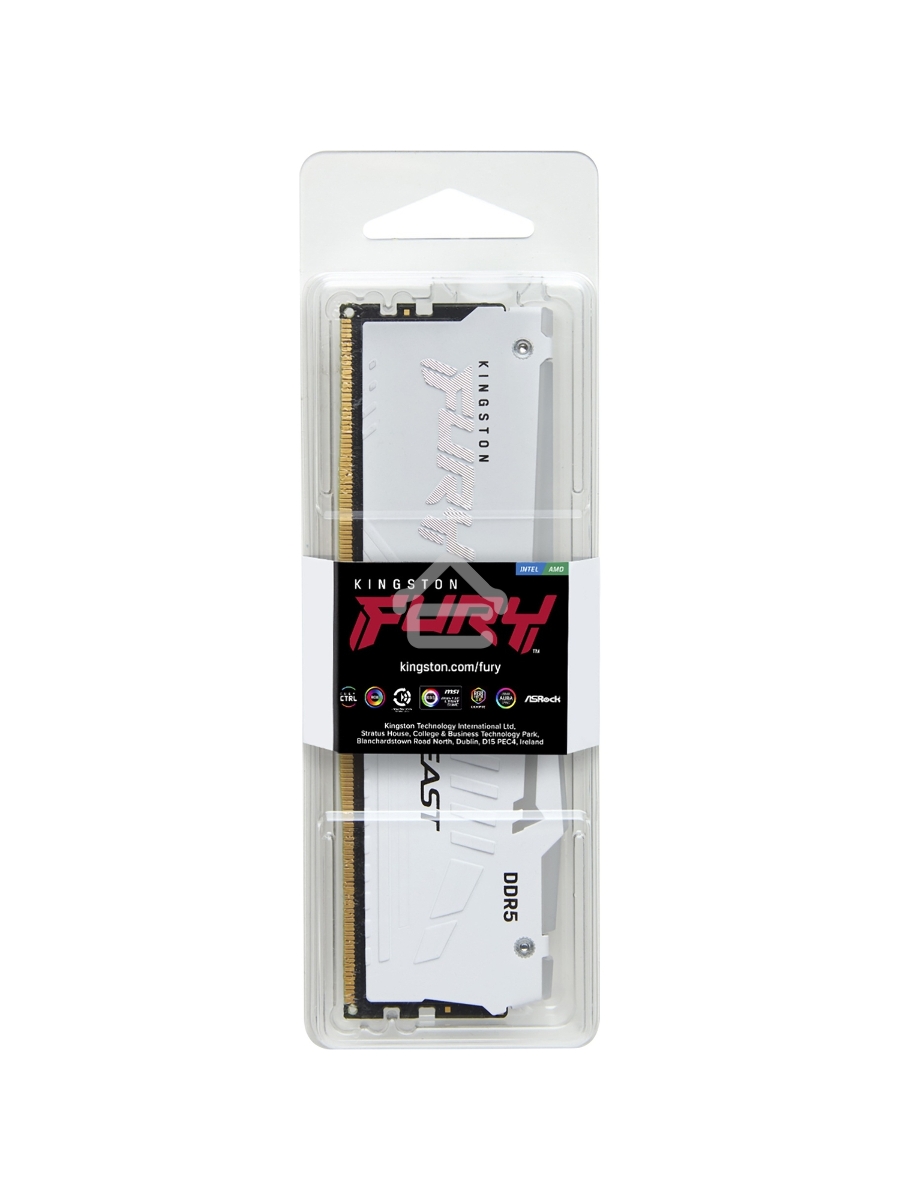 Оперативная память Kingston Fury Beast, DDR5, 32GB (1x32 GB), 6400 MHz, CL32, DIMM, радиатор, RGB, белый