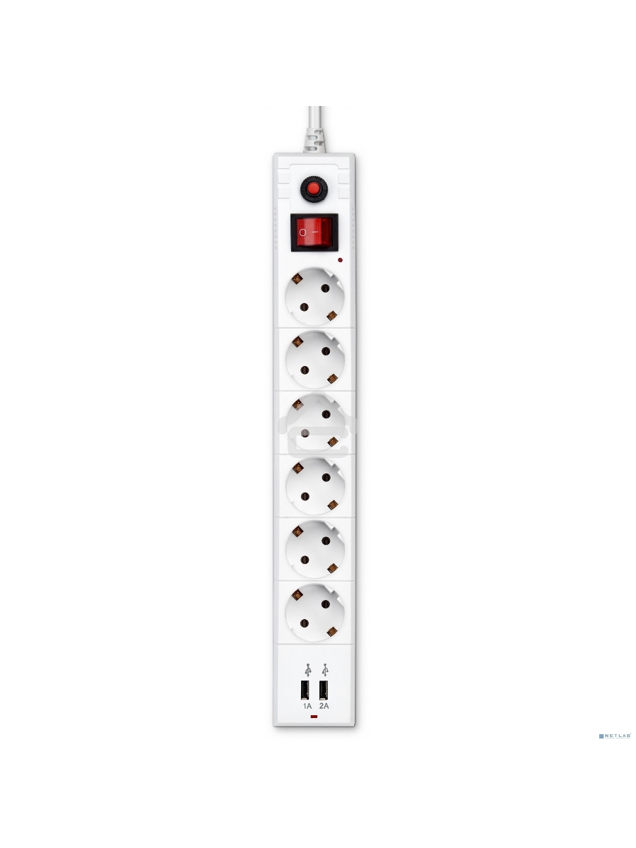 Сетевой фильтр Buro BU-SP1.8_USB_2A-W 1.8м (6 розеток) белый (коробка)