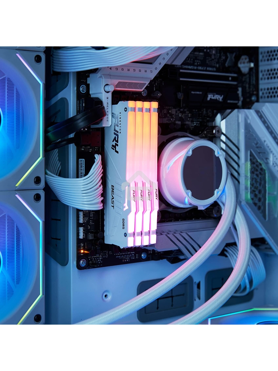 Оперативная память Kingston Fury Beast, DDR5, 32GB (1x32 GB), 6400 MHz, CL32, DIMM, радиатор, RGB, белый