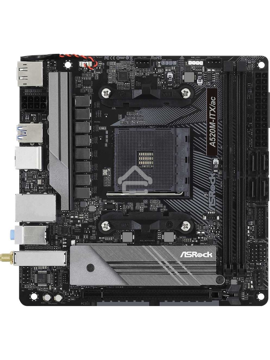 Материнская плата ASRock A520M-ITX/AC, AM4, AMD A520, 2xDDR4, 4xSATA, 1xM.2 PCIe, 1xPCIe 3.0 x16, 1xHDMI, 1xDP, 1x1Gb LAN, Wi-Fi, Bluetooth, 2xUSB-A 2.0, 3xUSB-A 3.2 Gen 1, 1xUSB-C 3.1, 3x3.5 мм, 7.1, Mini-ITX