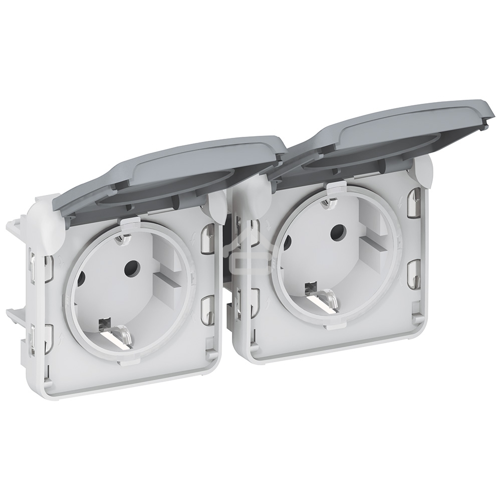 Механизм розетки 2-м СП Plexo горизонт. с защ. крышкой с заземл. IP55 сер. Legrand 069576
