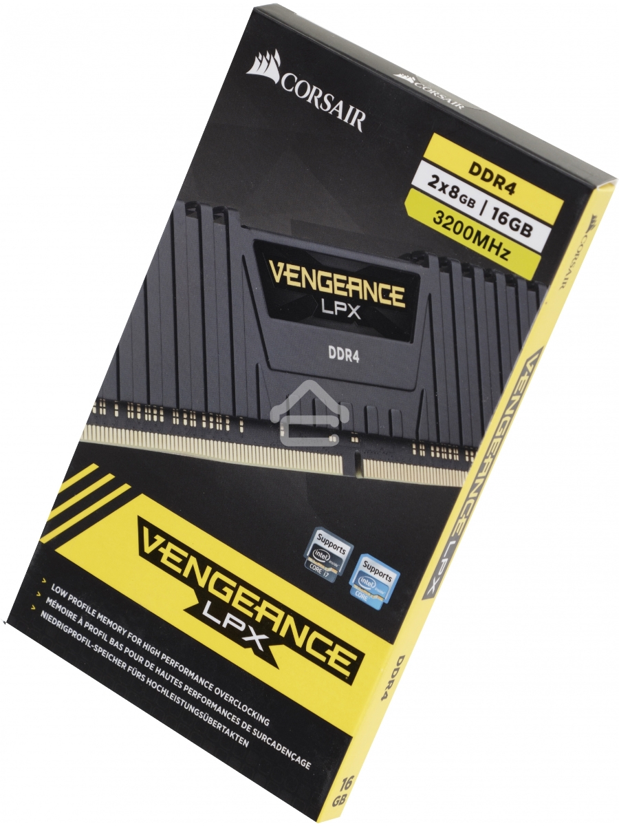 Оперативная память Corsair Vengeance LPX, DDR4, 16GB (2x8GB), 3200MHz, CL16, DIMM, с радиаторами, черный