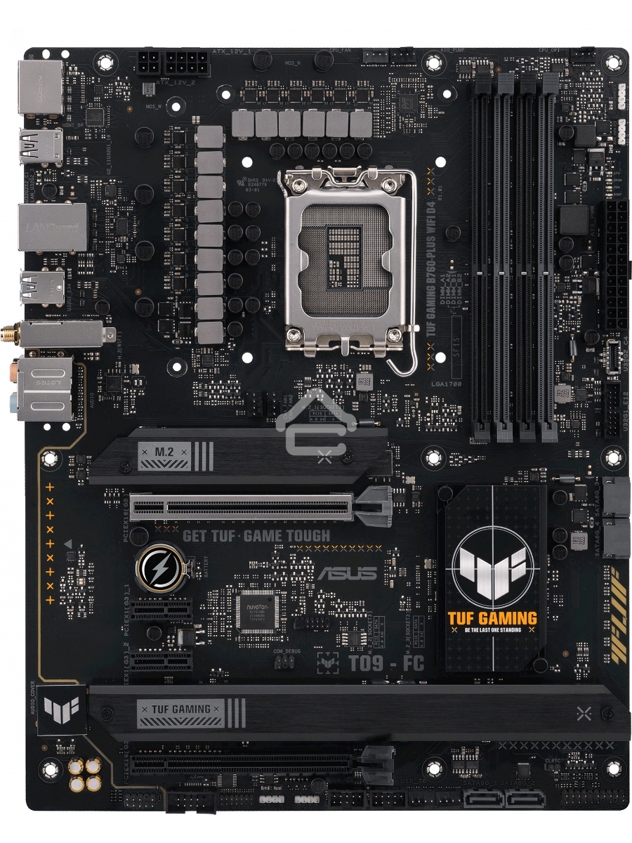 Материнская плата ASUS TUF GAMING B760-PLUS WIFI D4, LGA 1700, Intel B760, 4xDDR4, 4xSATA, 3xM.2, 1xPCI-E 5.0 x16, 1xPCI-E 3.0 x4, 1xUSB-A 3.2 Gen 2, 3xUSB-A 3.2 Gen 1, 1xUSB-C 3.2 Gen 2x2, 1x2.5Gb LAN, 5x3.5 мм, 7.1, Wi-Fi 6, Bluetooth 5.2, Standard-ATX