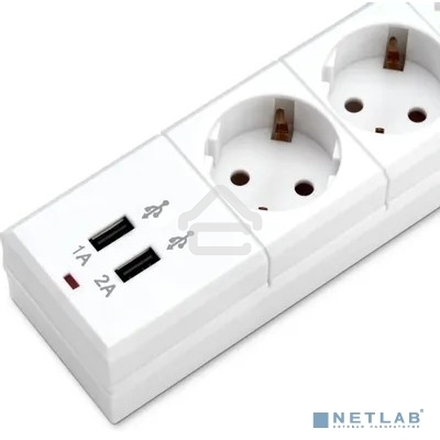 Сетевой фильтр Buro BU-SP1.8 USB 2A-W 1.8 м, 6 розеток, белый, коробка