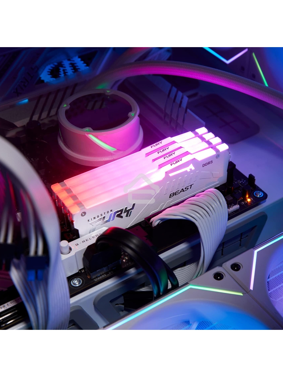 Оперативная память Kingston Fury Beast, DDR5, 32GB (1x32 GB), 6400 MHz, CL32, DIMM, радиатор, RGB, белый