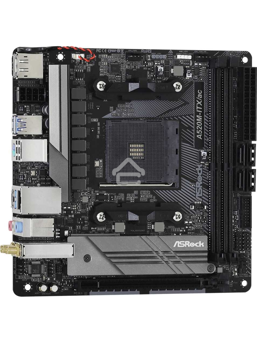 Материнская плата ASRock A520M-ITX/AC, AM4, AMD A520, 2xDDR4, 4xSATA, 1xM.2 PCIe, 1xPCIe 3.0 x16, 1xHDMI, 1xDP, 1x1Gb LAN, Wi-Fi, Bluetooth, 2xUSB-A 2.0, 3xUSB-A 3.2 Gen 1, 1xUSB-C 3.1, 3x3.5 мм, 7.1, Mini-ITX