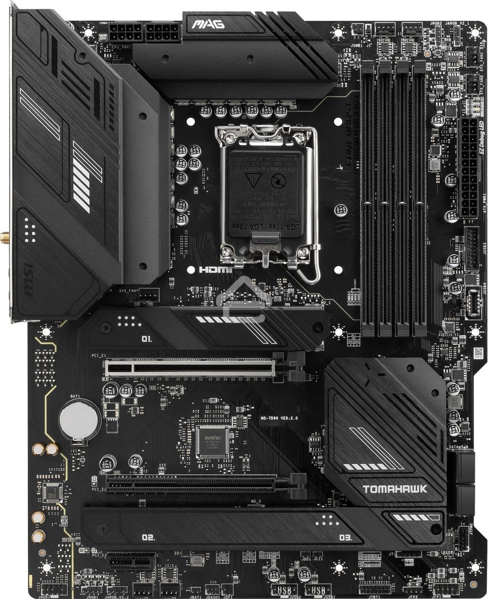 Материнская плата MSI MAG B760 TOMAHAWK WIFI, LGA 1700, Intel B760, 4xDDR5, 4xSATA, 3xM.2, 1xPCI-E 3.0 x4, 1xPCI-E 5.0 x16, 1xHDMI, 1xDP, 1xUSB Type-C, 1x2.5Gb LAN, 4xUSB-A 2.0, 4xUSB-A 3.2 Gen 2, 5x3.5 мм, 7.1, Standard-ATX