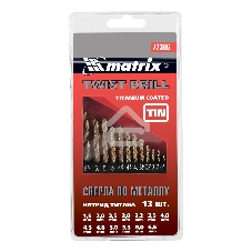 Набор Matrix нитридтитан. сверл по металлу, 1,5-6,5мм, НSS,13 шт.