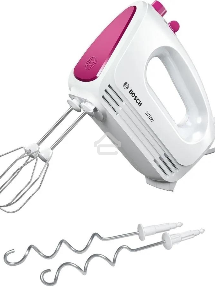 Миксер Bosch MFQ2210P, 375 Вт, цвет: белый/розовый, 4 скорости+ импульс.режим, 2 крюка+ 2 венчика