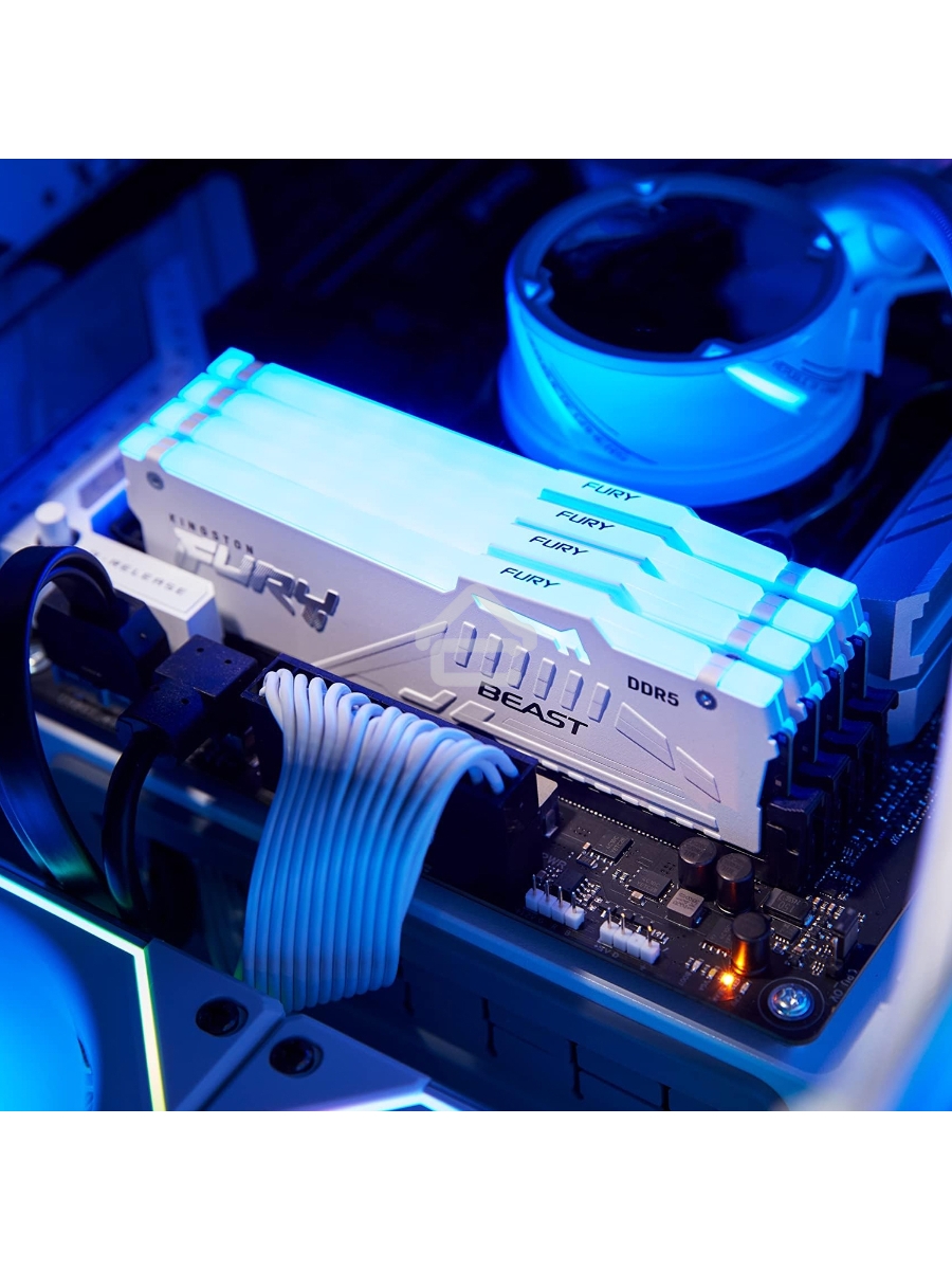 Оперативная память Kingston Fury Beast, DDR5, 32GB (1x32 GB), 6400 MHz, CL32, DIMM, радиатор, RGB, белый