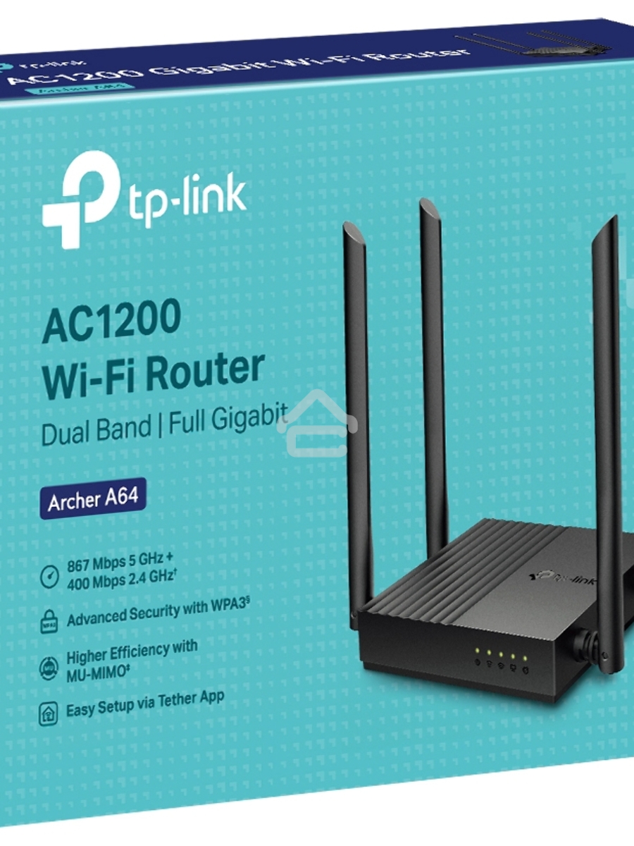 Роутер TP-Link Archer A64 AC1300 Wi-Fi роутер с MU-MIMO. RouterSPEED: 400 Mbps at 2.4GHz + 867Mbps at 5GHz SPEC: 4×Antennas, 1×Gigabit WAN Port + 4×Gigabit LAN Ports FEATURE: Tether App, WPA3, Access Point Mode, IPv6 Supported, IPTV, Beamforming, Smart Co