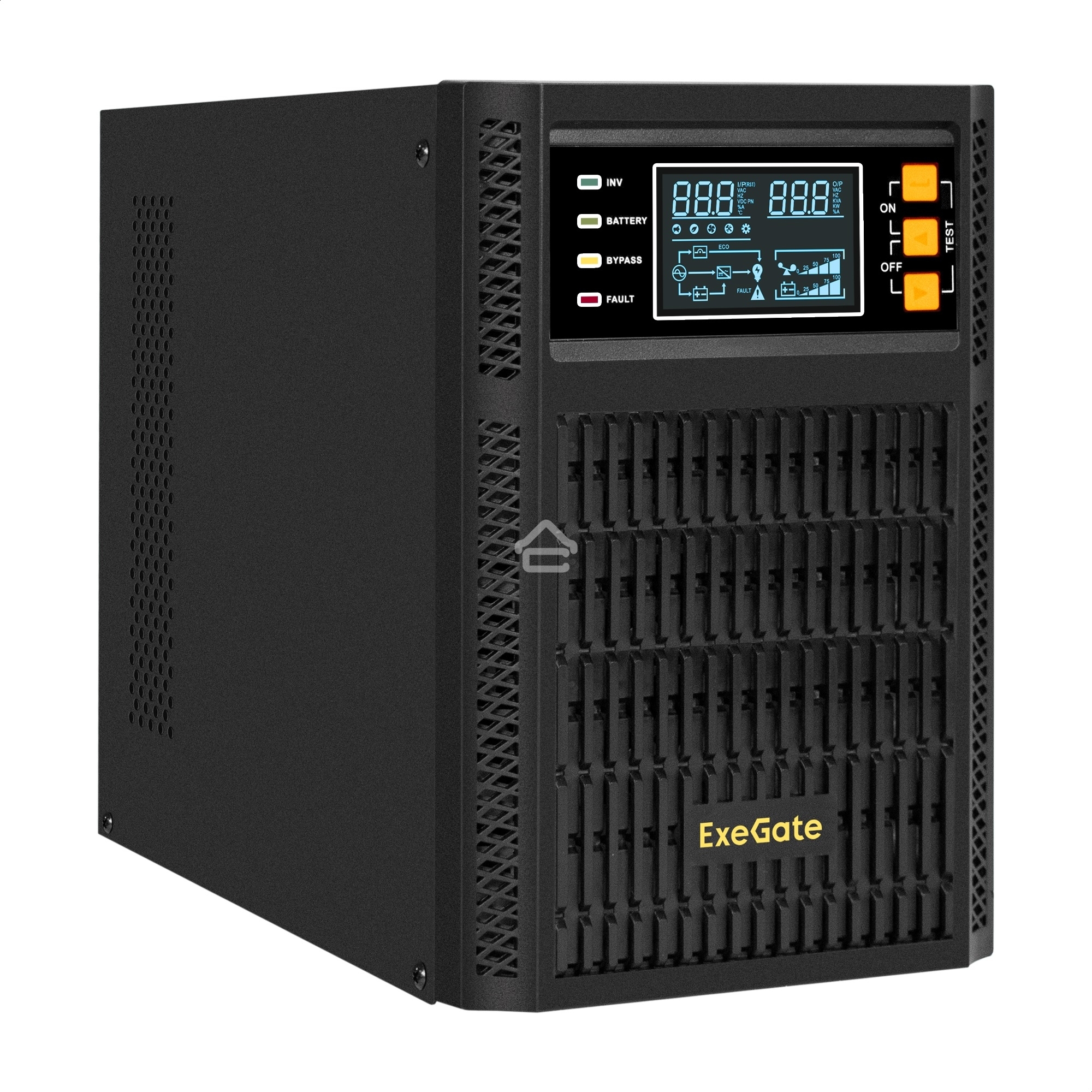 Источник бесперебойного питания On-line ExeGate PowerExpert TL-2000.LCD.AVR.3SH.USB.RS232.SNMP 2000VA/2000W, On-Line, PF=1, LCD, 3*Schuko, RS232, USB, SNMP-slot, встроенные батареи 12V 7.2Ah - 4шт, Tower, металлический корпус, черный