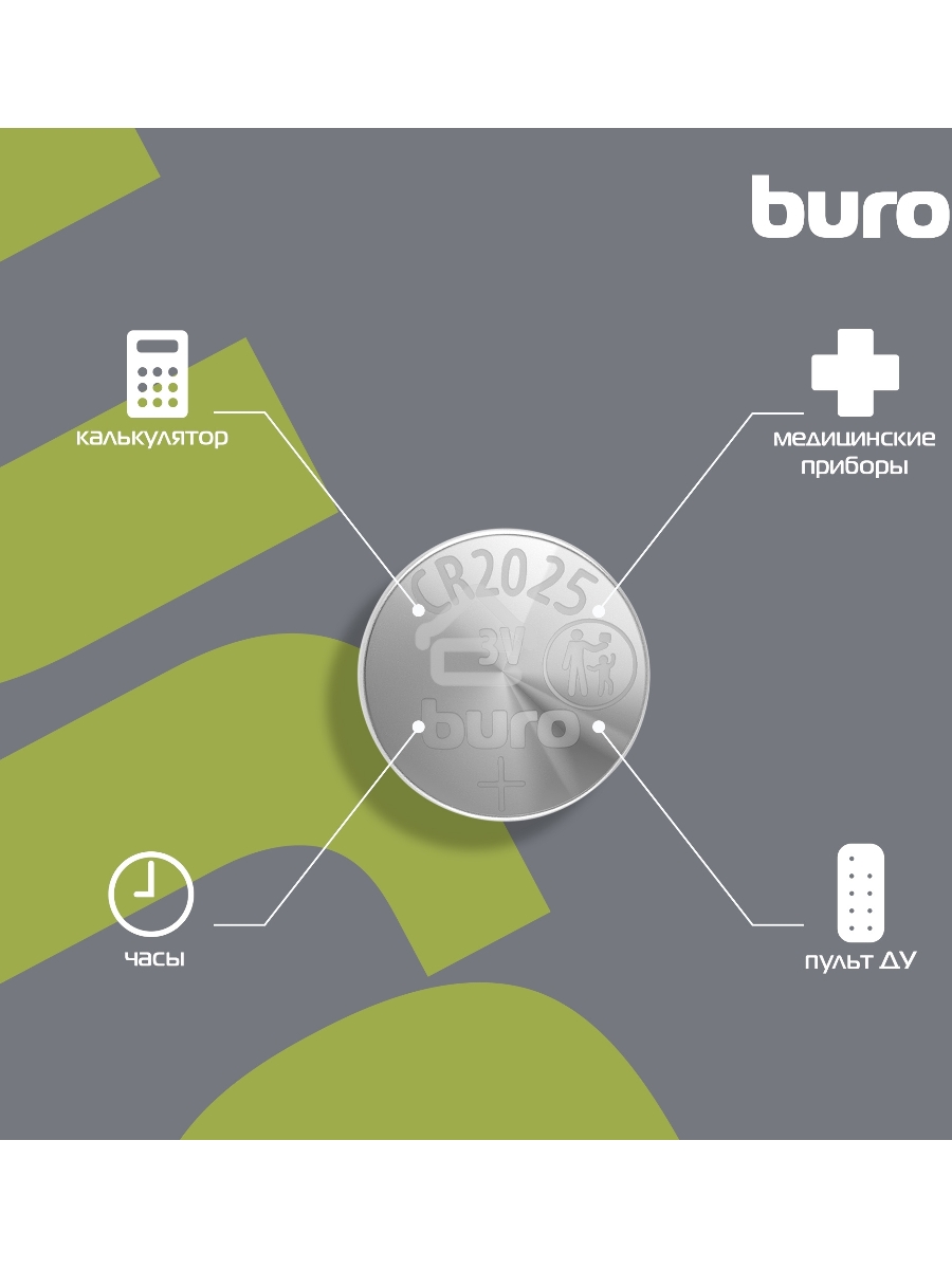 Батарея Buro Lithium CR2025 (1шт) блистер, 3 В