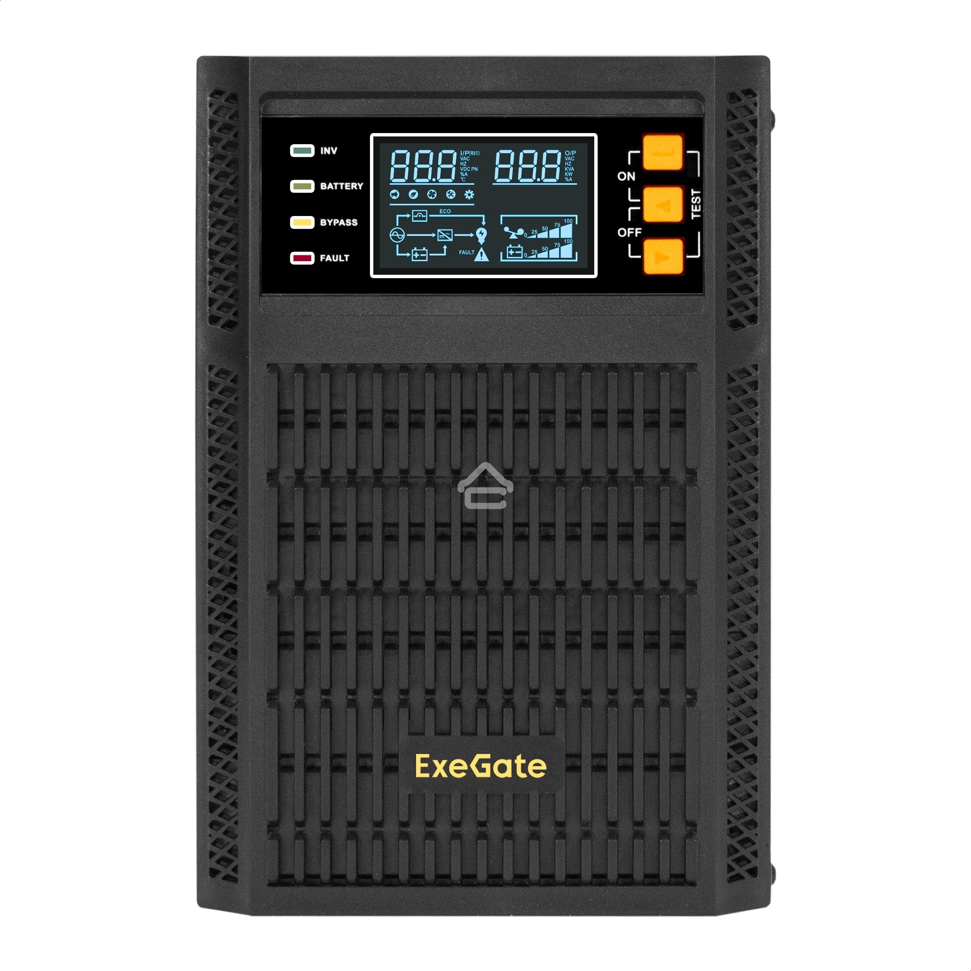 Источник бесперебойного питания On-line ExeGate PowerExpert TL-2000.LCD.AVR.3SH.USB.RS232.SNMP 2000VA/2000W, On-Line, PF=1, LCD, 3*Schuko, RS232, USB, SNMP-slot, встроенные батареи 12V 7.2Ah - 4шт, Tower, металлический корпус, черный