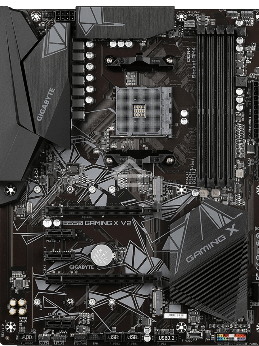 Материнская плата Gigabyte B550 GAMING X V2, AM4, AMD B550, 4xDDR4, 4xSATA, 2xM.2, 1xPCI-E 4.0 x16, 1xPCI-E 3.0 x2, 1xHDMI, 1xDVI-D, 1x 1Gb LAN, 1xUSB 3.2 Gen 2, 3xUSB 3.2 Gen 1, 2xUSB 2.0, 3x3.5 мм, 7.1, Standard-ATX