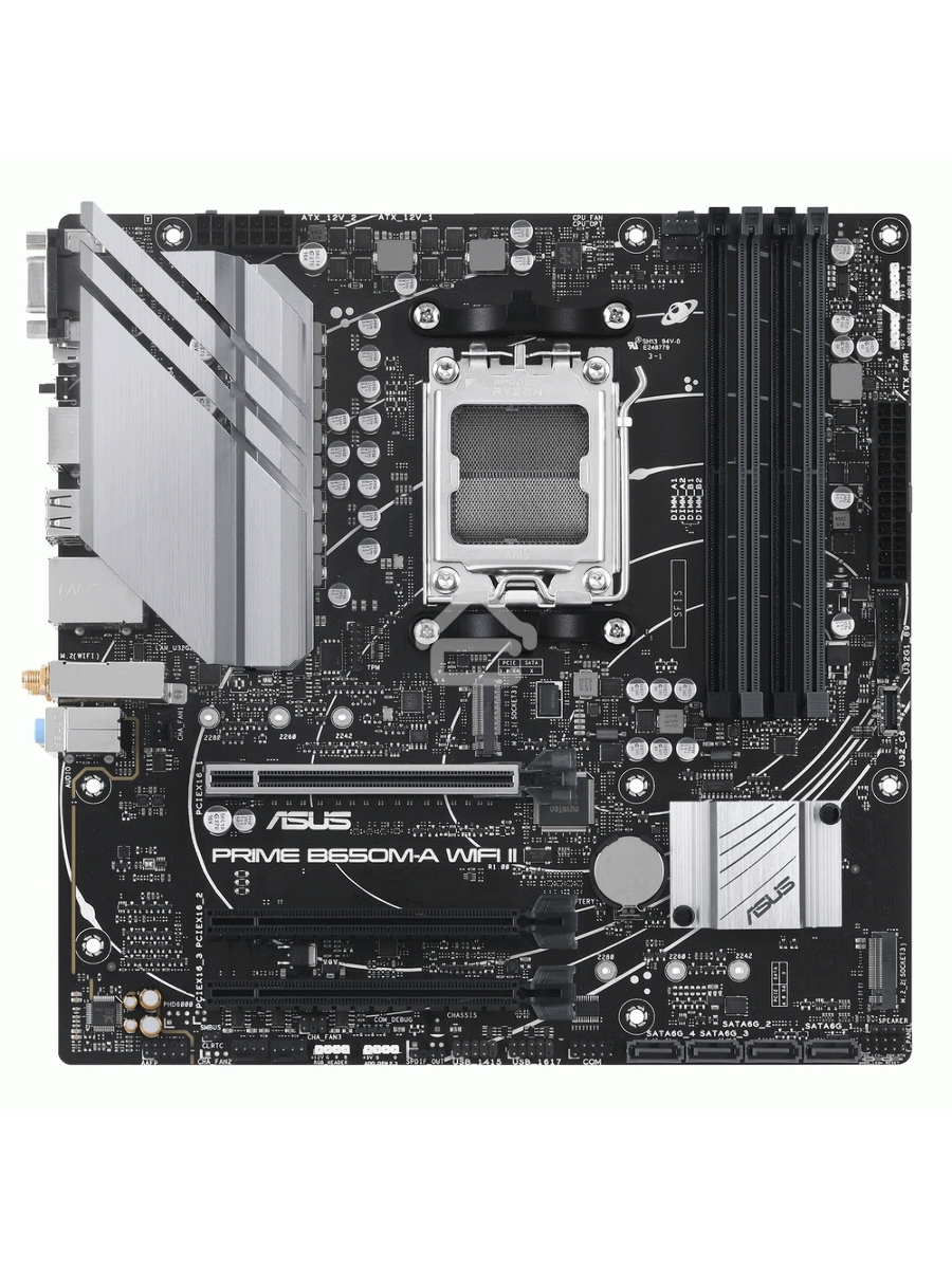 Материнская плата ASUS PRIME B650M-A WIFI II, AM5, AMD B650, 4xDDR5, 4xSATA, 2xM.2, 1xPCI-E 4.0 x16, 2xPCI-E 4.0 x1, 1xHDMI, 1xDP, 1xVGA, 1x 2.5Gb LAN, 2xUSB-A 3.2 Gen 2, 2xUSB-A 3.2 Gen 1, 4xUSB-A 2.0, 3x3.5 мм, 7.1, Micro-ATX