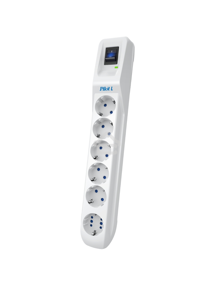 Сетевой фильтр Pilot L GP 6 розеток (5 евро + 1GP) 10 м/ Surge protector Pilot L GP 6 outlets (5 EUR + 1GP) 10 m white