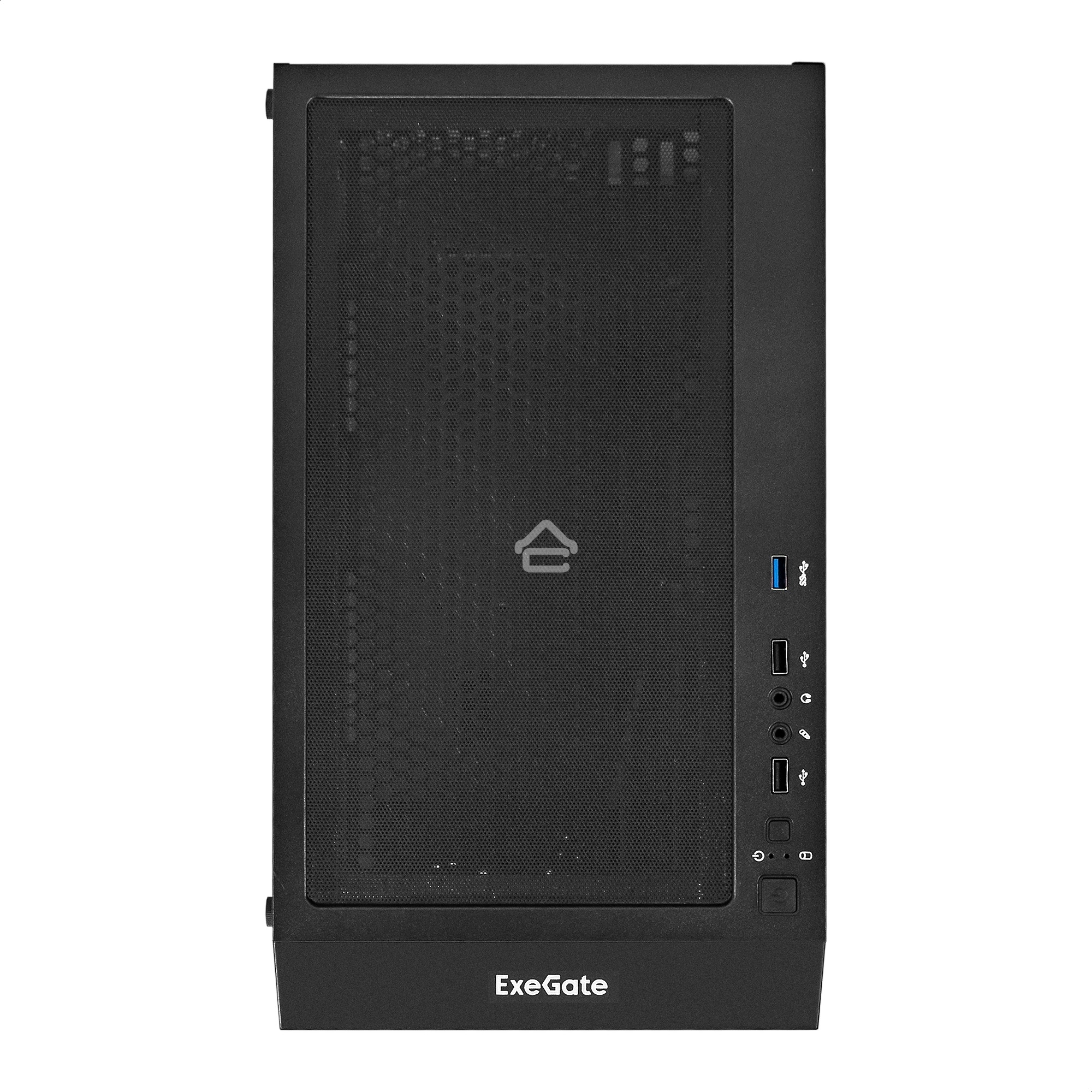 Компьютерный корпус Miditower ExeGate EVO-5001A (ATX, без БП, 2*USB+1*USB3.0+HD Audio, черный, 3 вент.12см с RGB подсветкой, боковая панель - закаленное стекло)