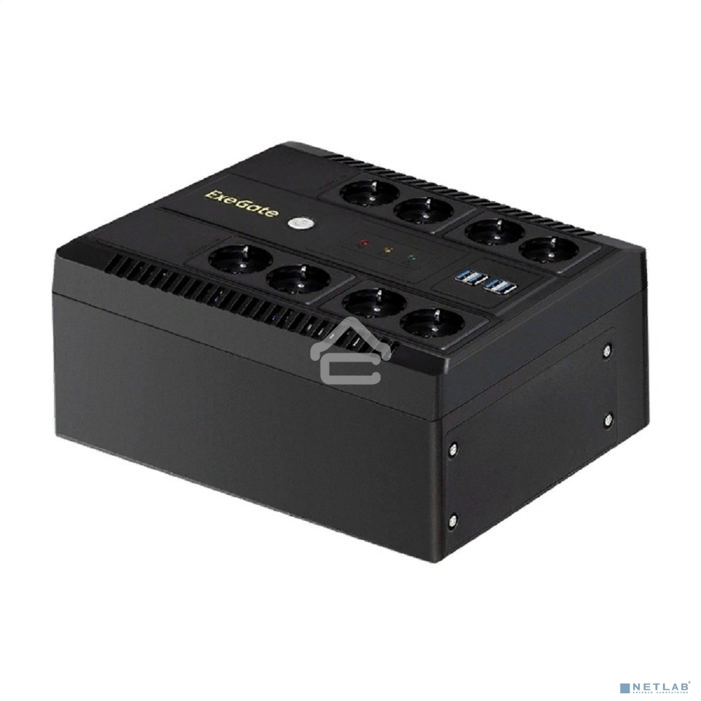 Источник бесперебойного питания ExeGate NEO NNB-850.LED.AVR.8SH.CH <850VA/510W, LED, AVR, 8*Schuko, 4*USB-порта для зарядки, Black>