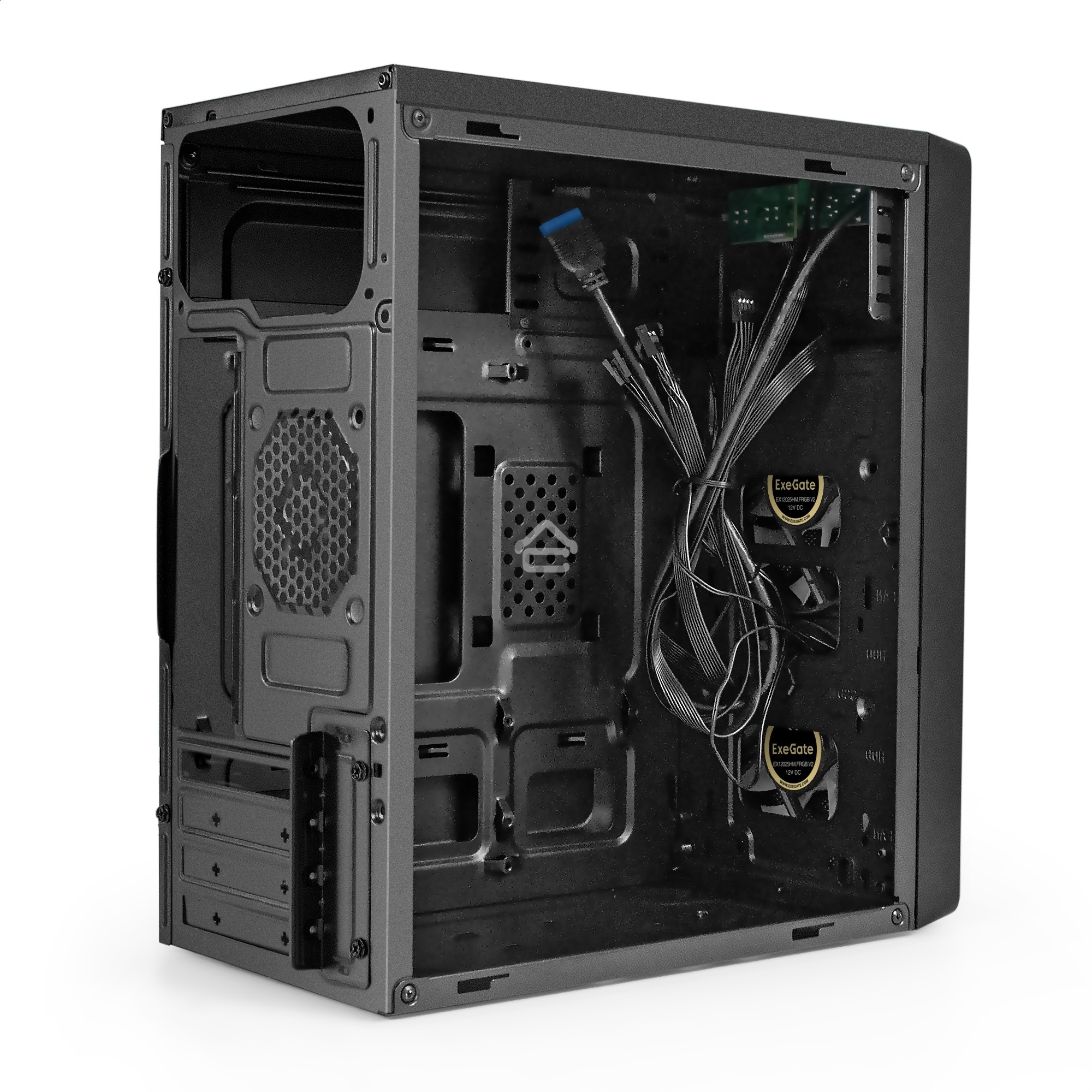 Компьютерный корпус Minitower ExeGate mEVO-7803-XP450 (mATX, БП XP450 с вент. 12см, 2*USB+1*USB 3.0, HD аудио, черный, 2 вент. 12см с RGb подсветкой)