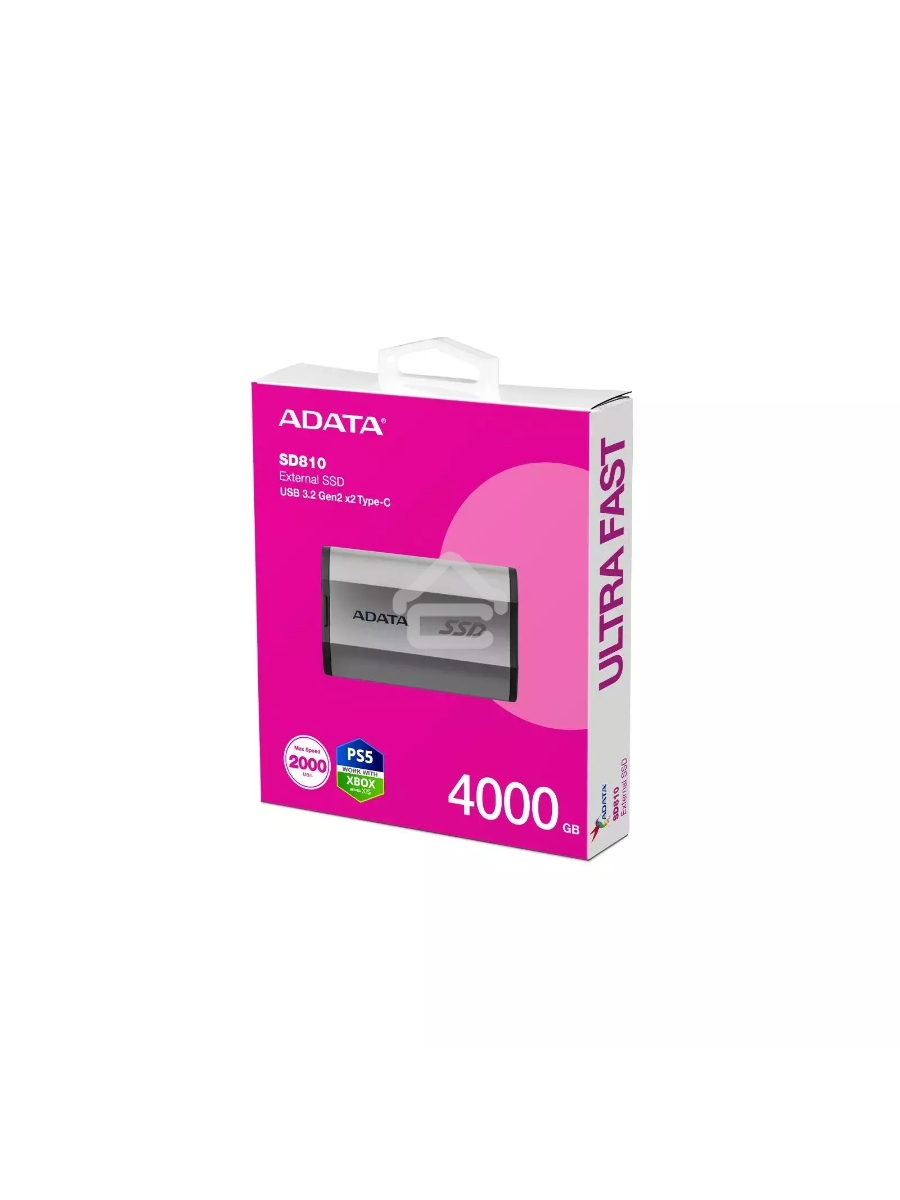 Внешний накопитель SSD 4TB A-DATA SD810, External, USB 3.2 Type-C, [R/W -2000/2000 MB/s] серый