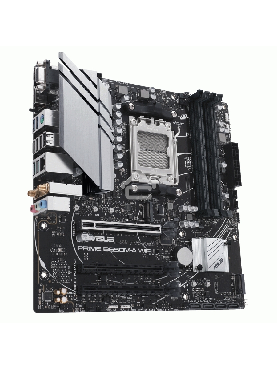 Материнская плата ASUS PRIME B650M-A WIFI II, AM5, AMD B650, 4xDDR5, 4xSATA, 2xM.2, 1xPCI-E 4.0 x16, 2xPCI-E 4.0 x1, 1xHDMI, 1xDP, 1xVGA, 1x 2.5Gb LAN, 2xUSB-A 3.2 Gen 2, 2xUSB-A 3.2 Gen 1, 4xUSB-A 2.0, 3x3.5 мм, 7.1, Micro-ATX