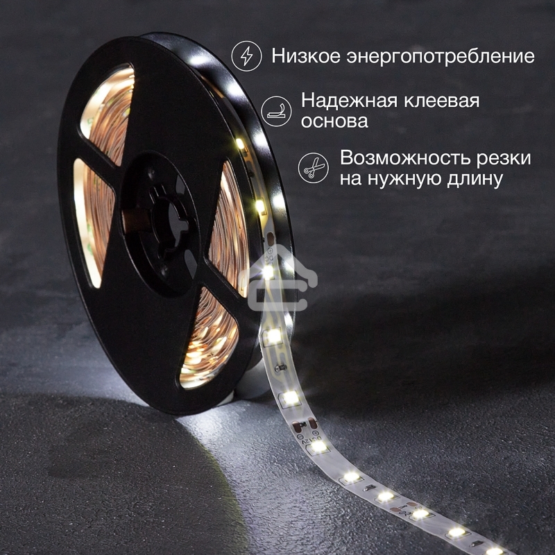 Лента светодиодная 5 м 12 В 2835 6500 К IP23 60 LED/м для БП с клеммами LAMPER
