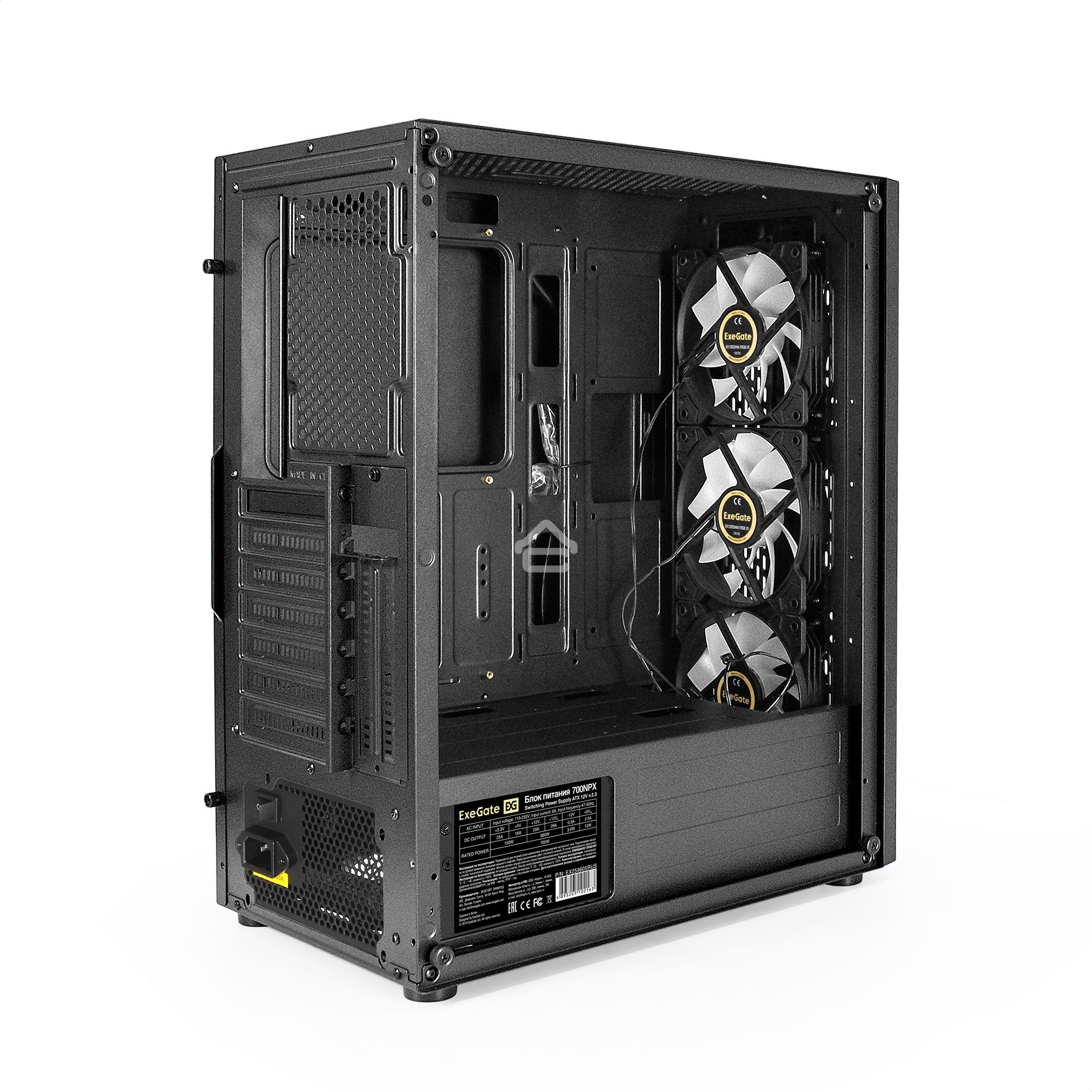 Компьютерный корпус Miditower ExeGate EVO-9205-NPX700 (ATX, БП 700NPX с вент. 12 см, с окном, 1*USB+1*USB 3.0, аудио, 3 вент. 12см с RGb подсветкой)