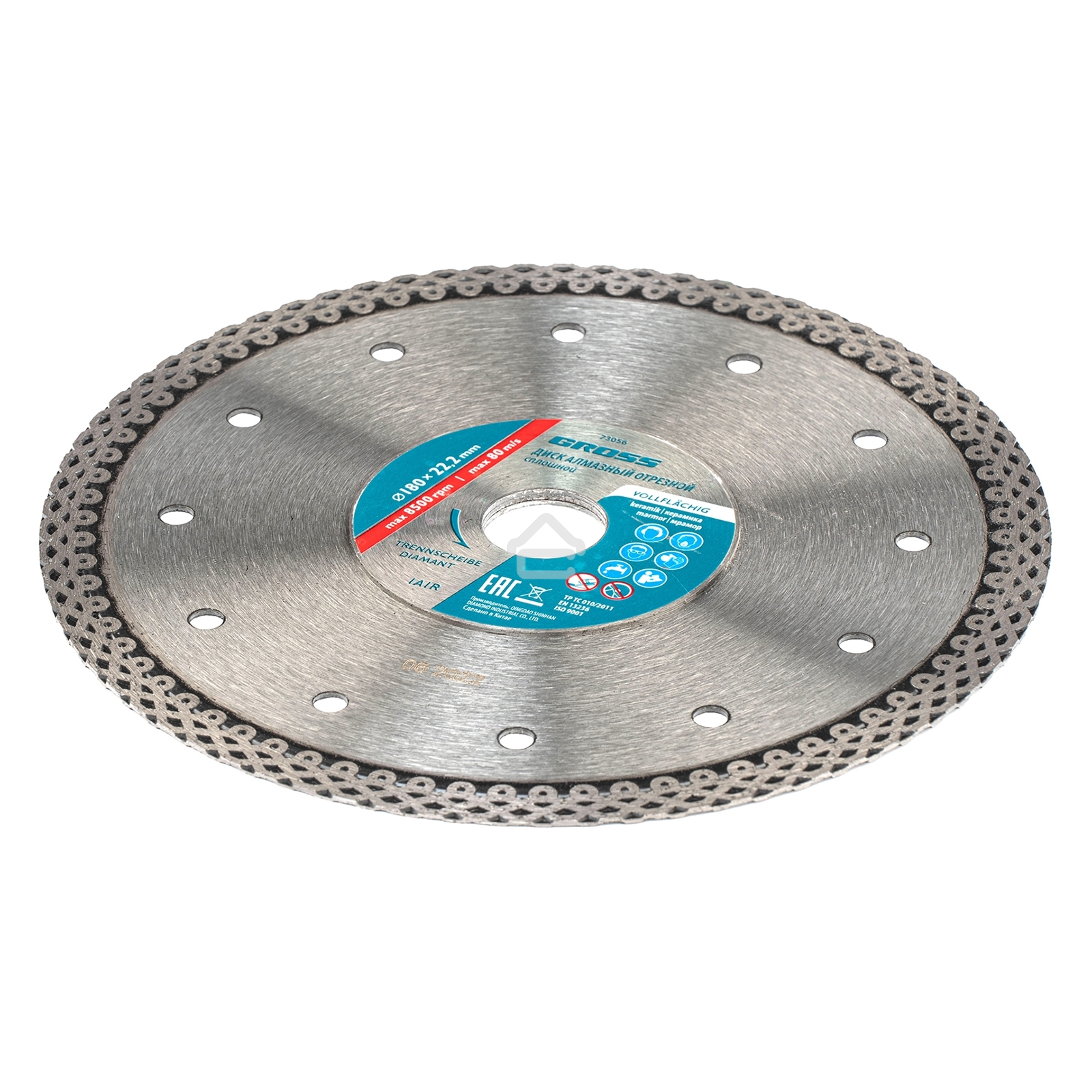 Диск алмазный ф180х22,2мм, тонкий, сплошной (Jaguar), мокрое резание Gross