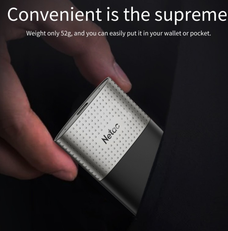 Внешний накопитель SSD External Netac 250Gb Z9 <NT01Z9-250G-32BK> (USB3.2, up to 550/480MBs, 90х47.5х11.5mm, Aluminium+Plastic)