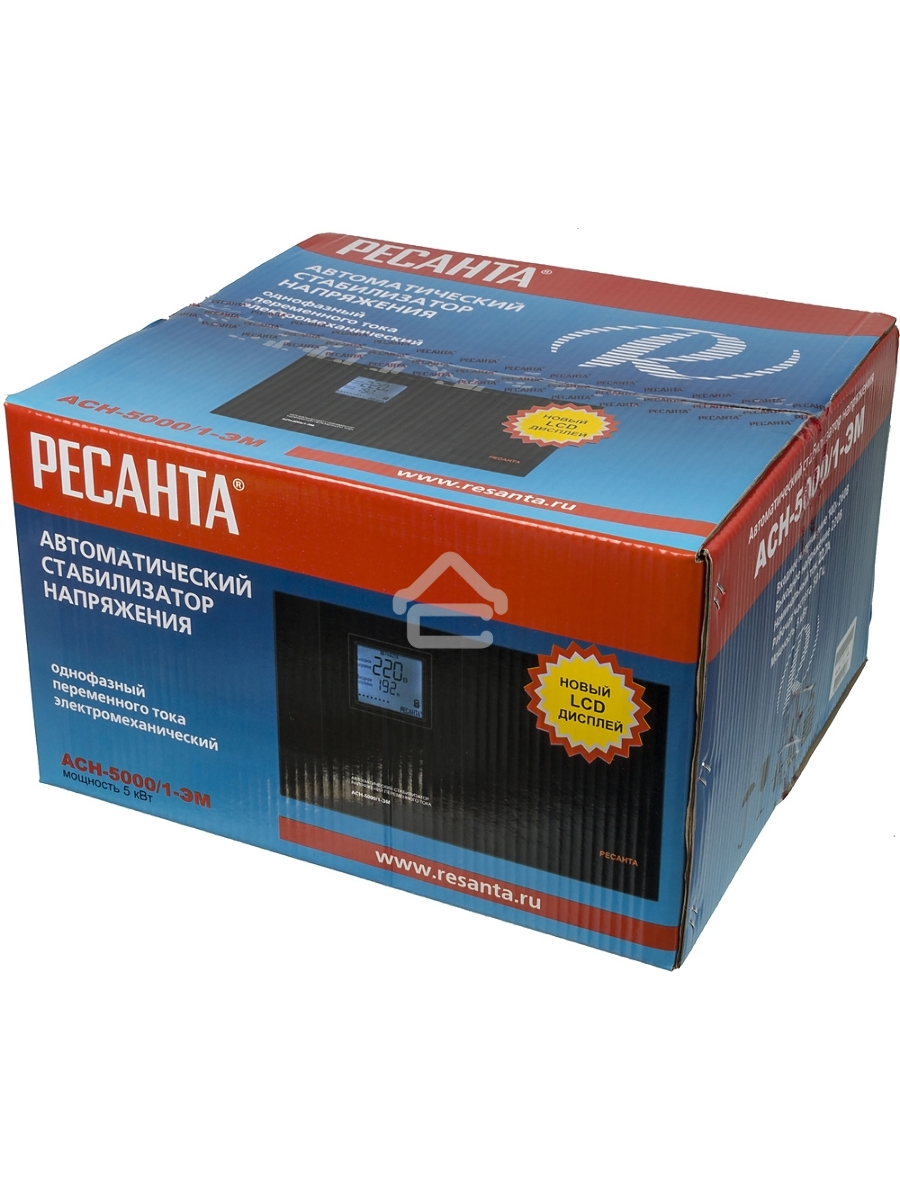 Стабилизатор Ресанта АСН-5 000/1-ЭМ 63/1/6 {220В±2%, Габариты 395х235х183, Вес 18 кг}
