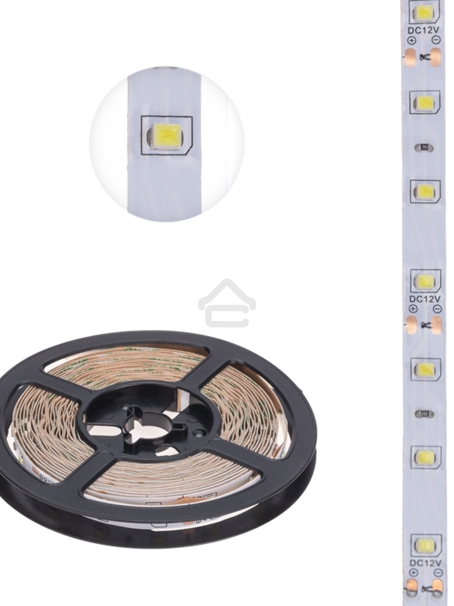 Лента LED 5 м 12 В 2835 6500 К IP23 60 LED/м для БП с клеммами LAMPER