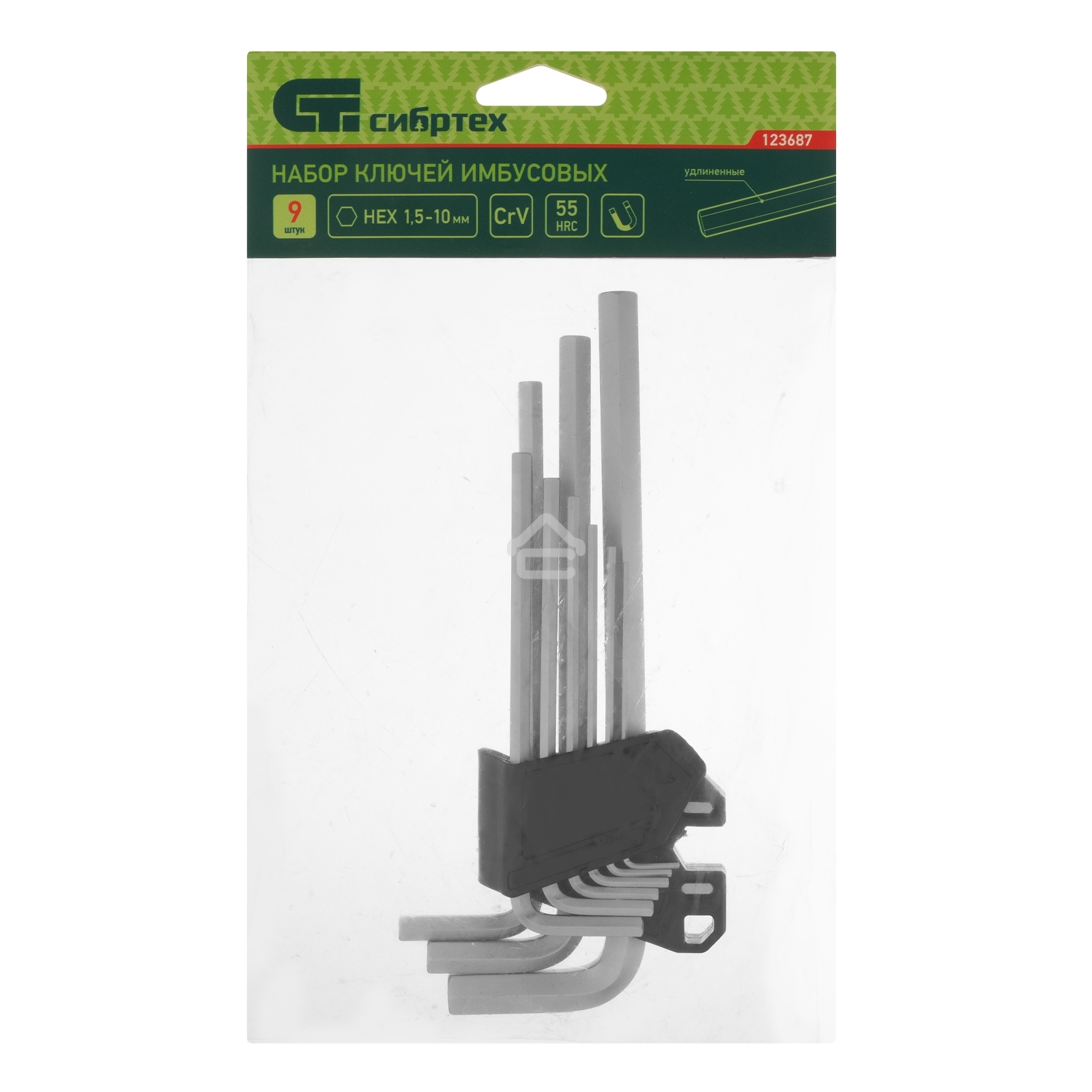 Набор ключей имбусовых Сибртех HEX, 1,5-10 мм, CrV, 9 шт., удлиненные