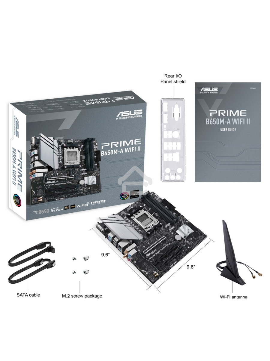 Материнская плата ASUS PRIME B650M-A WIFI II, AM5, AMD B650, 4xDDR5, 4xSATA, 2xM.2, 1xPCI-E 4.0 x16, 2xPCI-E 4.0 x1, 1xHDMI, 1xDP, 1xVGA, 1x 2.5Gb LAN, 2xUSB-A 3.2 Gen 2, 2xUSB-A 3.2 Gen 1, 4xUSB-A 2.0, 3x3.5 мм, 7.1, Micro-ATX