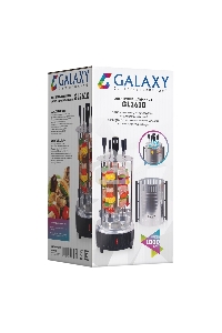 Электрошашлычница Galaxy Line GL 2610, серый, 1000 Вт, 5 шампуров из высококачественной нержавеющей стали, автоматическое вращение шампуров на 360°, долговечный керамический нагревательный элемент, защитный кожух из пищевого алюминия