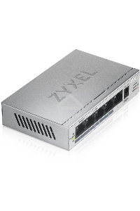 Коммутатор Zyxel GS1005HP Switch PoE +, 5xGE (4xPoE +), desktop, metal, silent, PoE budget 60 W
