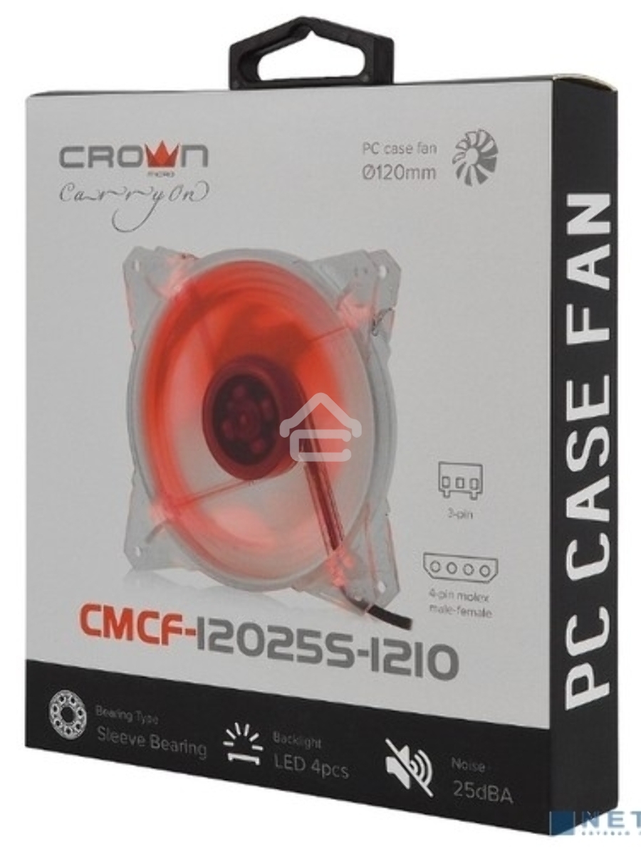 Вентилятор для корпуса Crown CMCF-12025S-1210 прозрачный/красный, 120 мм, 1650 об/мин, 28 дБ, 3 pin