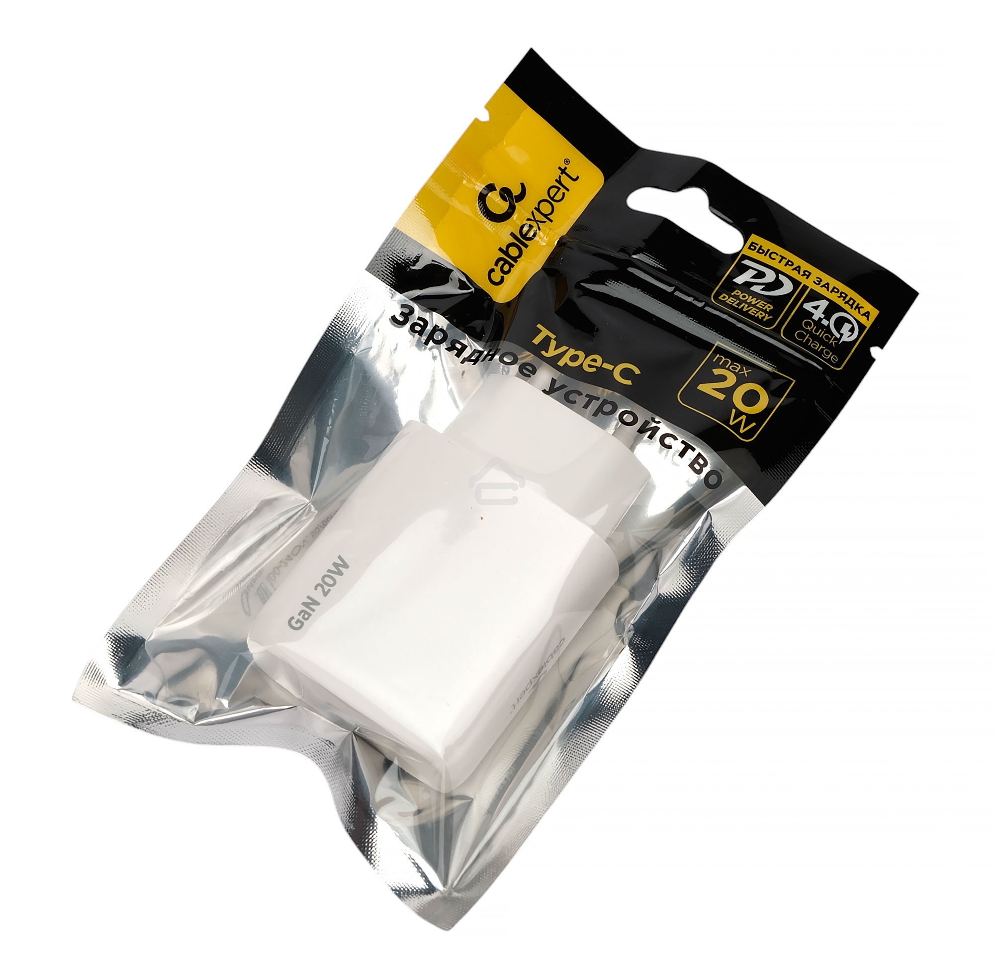 Зарядное устройство Cablexpert MP3A-PC-59, 20Вт GaN, 3А, QC4.0/PD, 1xType-C, белый, пакет